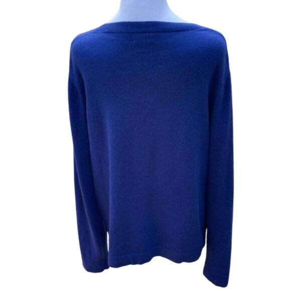 J. Crew Teddie Sweater Wool / Cotton Blend Deep Blue LS Crew Neck, EUC, size XL - Picture 2 of 7